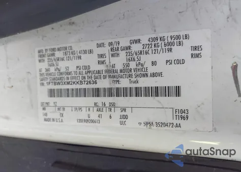 2019 Ford Transit-350 из США, поврежденный, VIN 1FTBW3XM2KKB72636